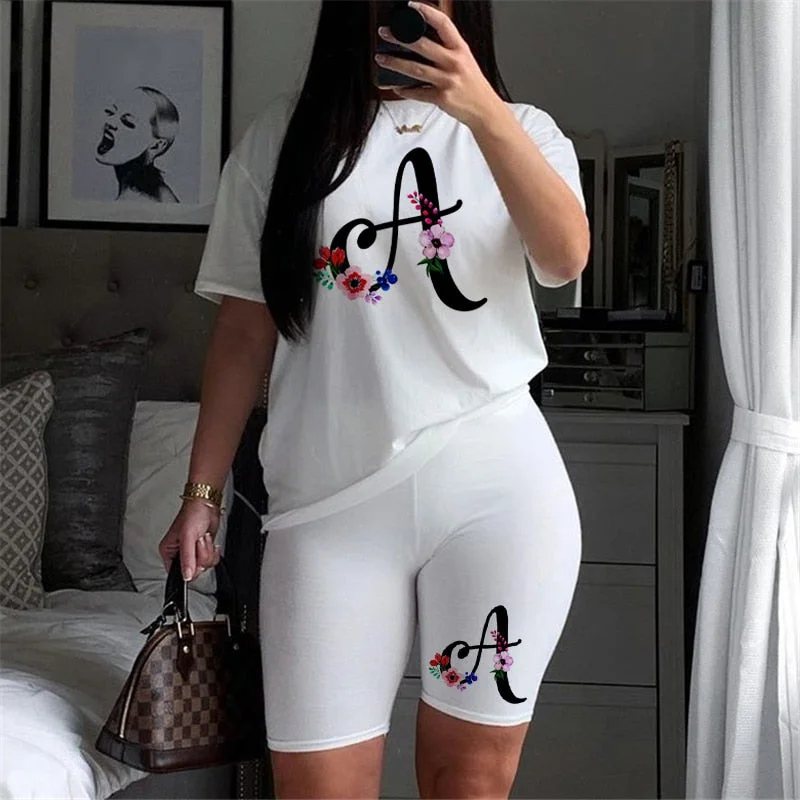 Women Two Piece Set Letter T Shirts And Shorts Sets Summer Casual Joggers Tracksuit Pants Suit Sexy Outfit For Female Clothing