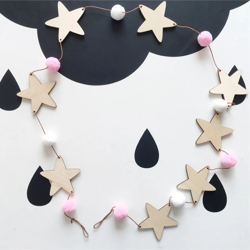 Nordic Wooden Star Garlands String For Kids Room Decoration Hanging Wall Ornaments Girls Gifts Nursery Decor Banners Photo Props