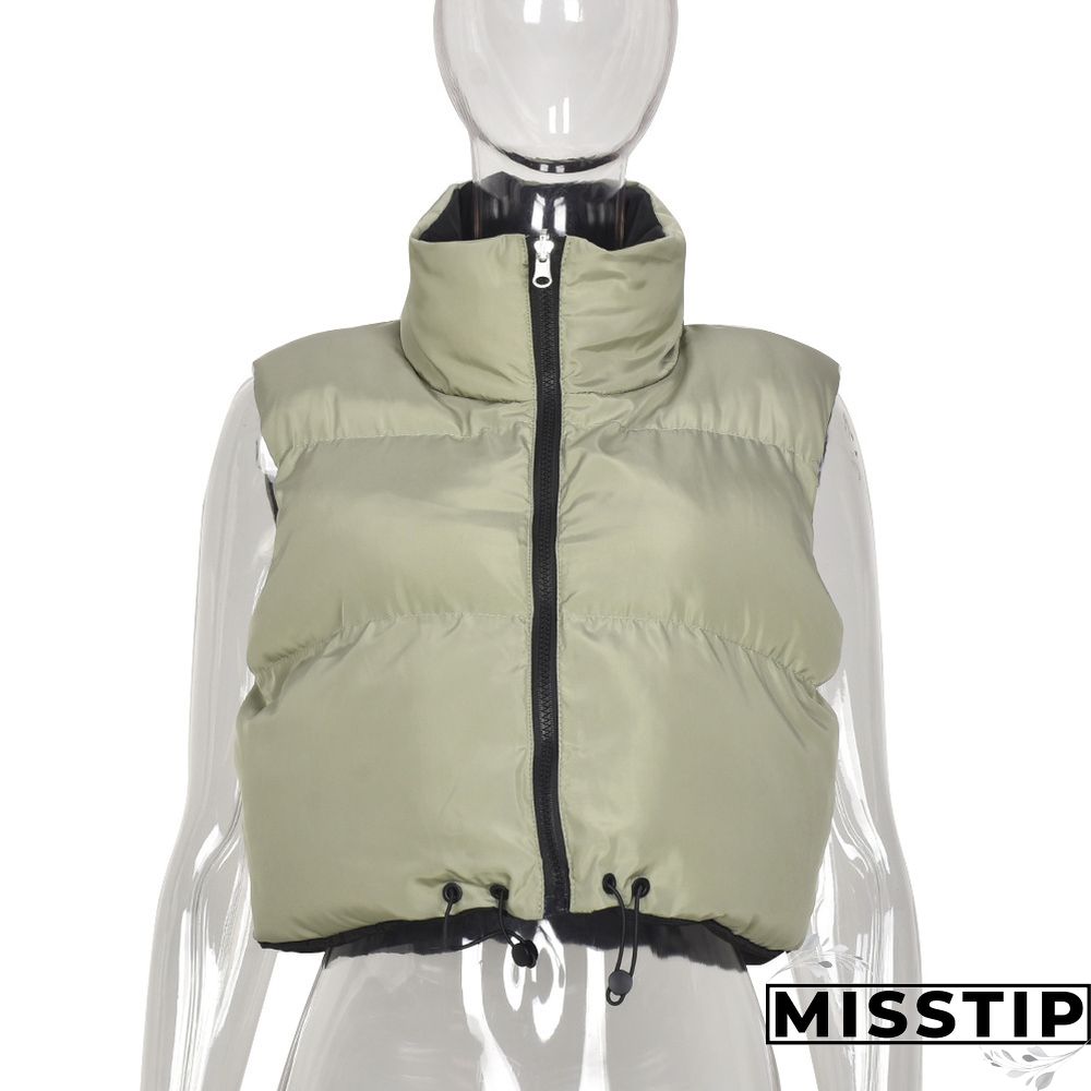 Zip Up Stand Collar Padded Puffy Vest Jackets