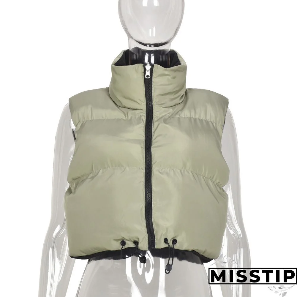 Zip Up Stand Collar Padded Puffy Vest Jackets