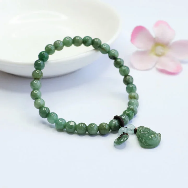Cyan Jade Laughing Buddha Healing Bracelet