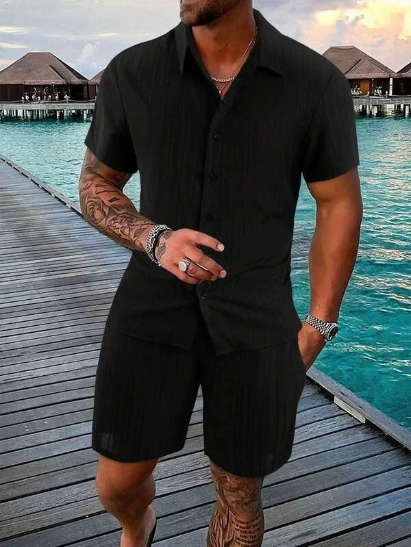 Men's shirt casual loose short-sleeved shorts beach leisure suit