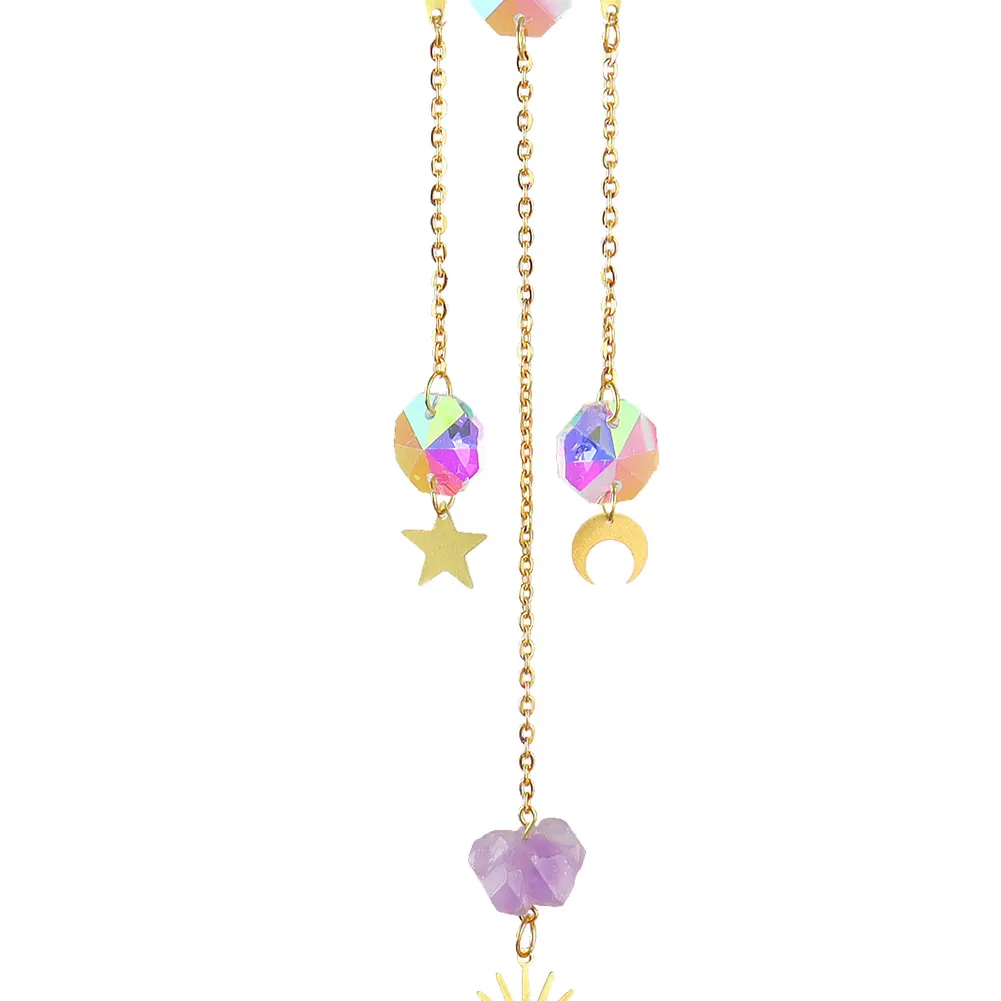 Crystal Wind Chime Star Moon Prism Hanging Pendant Home Garden Decor (A)