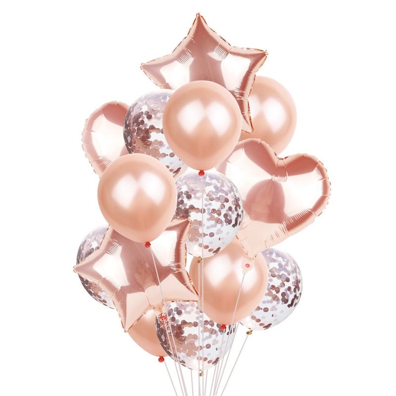 14Pcs Multi Confetti Balloon Happy Birthday Party Balloons Rose Gold Helium Ballons Boy Girl Baby Shower Party Supplies