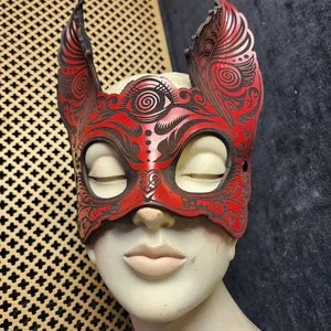 pornhint Pornhint Love Bunny Sexy Leather Rabbit Bunny Mask in Red Leather Masquerade Laser Etched Mask Costume Fetish Kinky Alice Wonderland