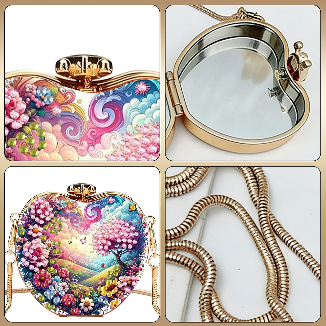 Scenery DIY Acrylic Love Diamond Art Painting Card Case Wallet with Chain Small Diamond Painting Crossbody Bag for Adults Women Girls Gift