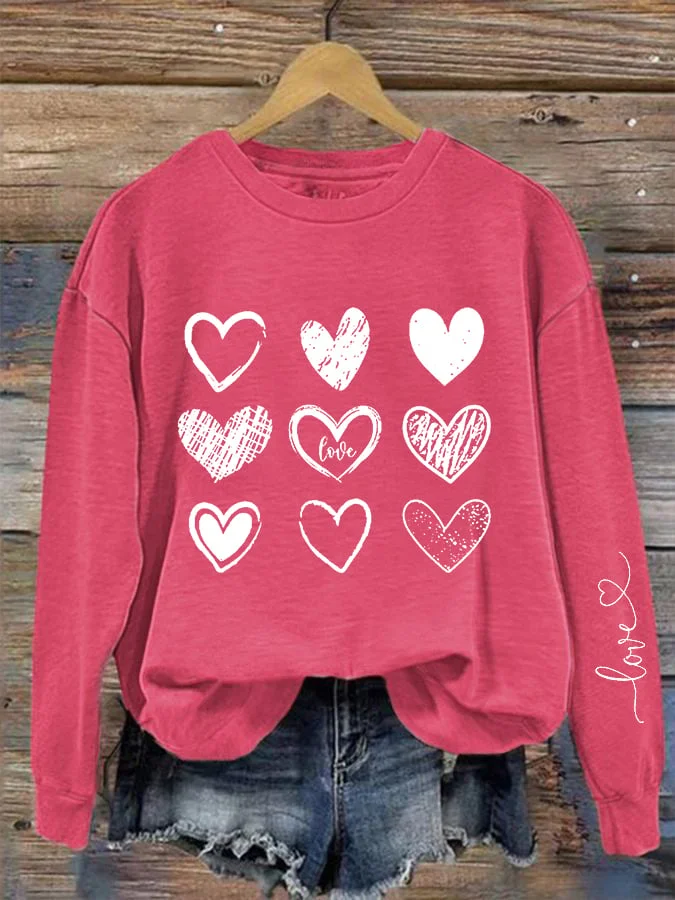 Women's Love Heart Valentine's Day Casual Sweatshirt