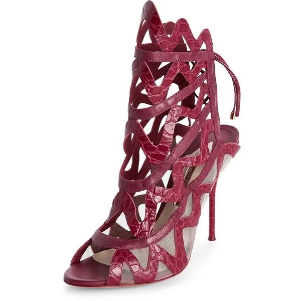 Red Hollow Out Strappy Stiletto Heel Open Toe Sandals Vdcoo