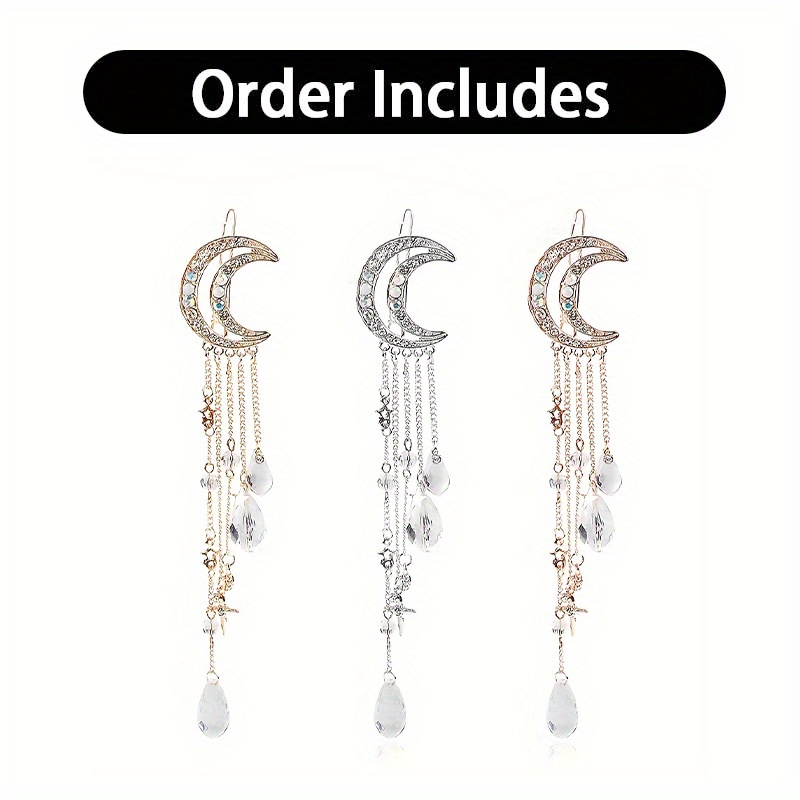 3pcs Exquisite Rhinestone Moon Shape Hair Clips - Sparkling Hair Accessories for Women, Eid, Ramadan, Party, Wedding - Durable, Easy to Use, Hair Styling Essentials
