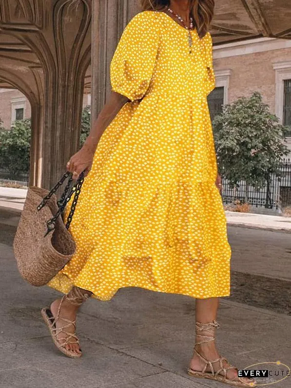 Casual Polka Dot Printed Puff Sleeve Dress for Women