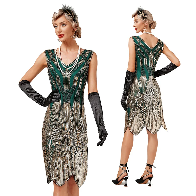 Great Gatsby 1920s Sequined Tassels Flapper Dress Women Midi Prom Dresses Novameme