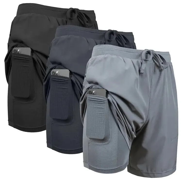 3-Pack Men's 2 in 1 Stretch Active Quick Dry Gym Running Shorts With Liner 