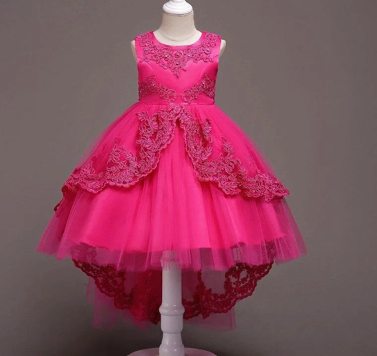 Girls Dresses Princess Birthday Party Children Lace Flower Sleeveless Wedding Clothes Ball Gown For Baby Infant Solid Wearing