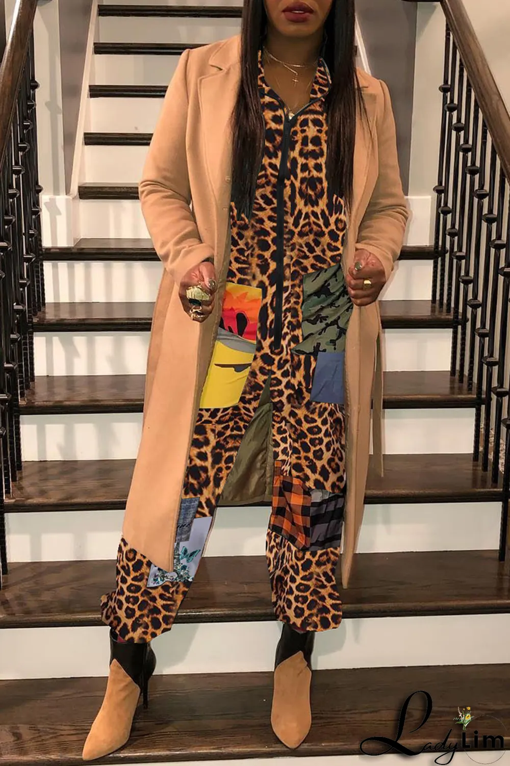 Black Sexy Patchwork Colorblock Printing O Neck Jumpsuits