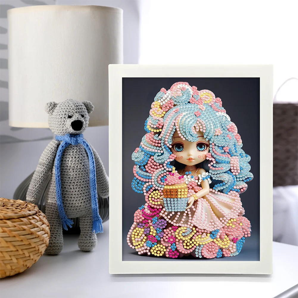 Diamond Painting - Partial Crystal Rhinestone Drill - Cartoon Girl(Canvas|15*20cm)【with Plastic Frame】
