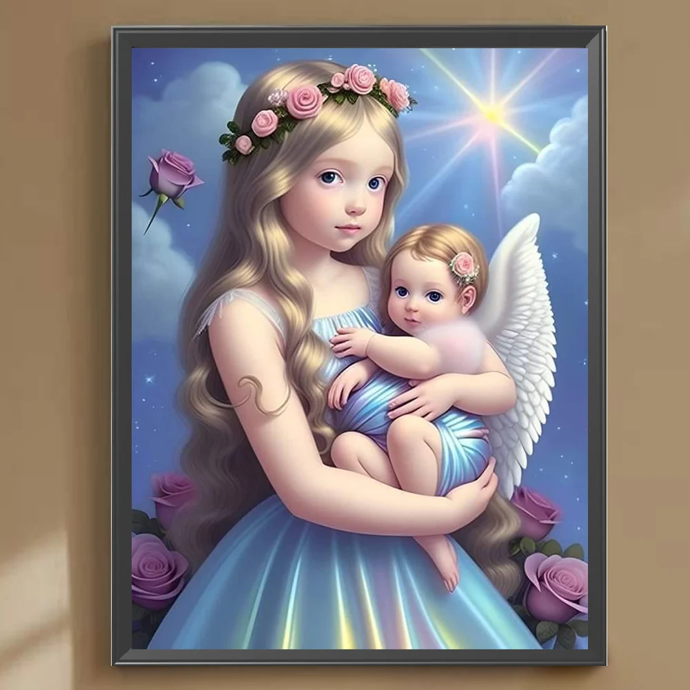 Full Round Diamond Painting 30*40cm - Little Girl And Angel