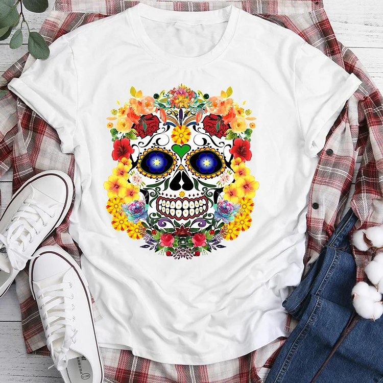 Skull of flowers T-shirt Tee -06288-Annaletters