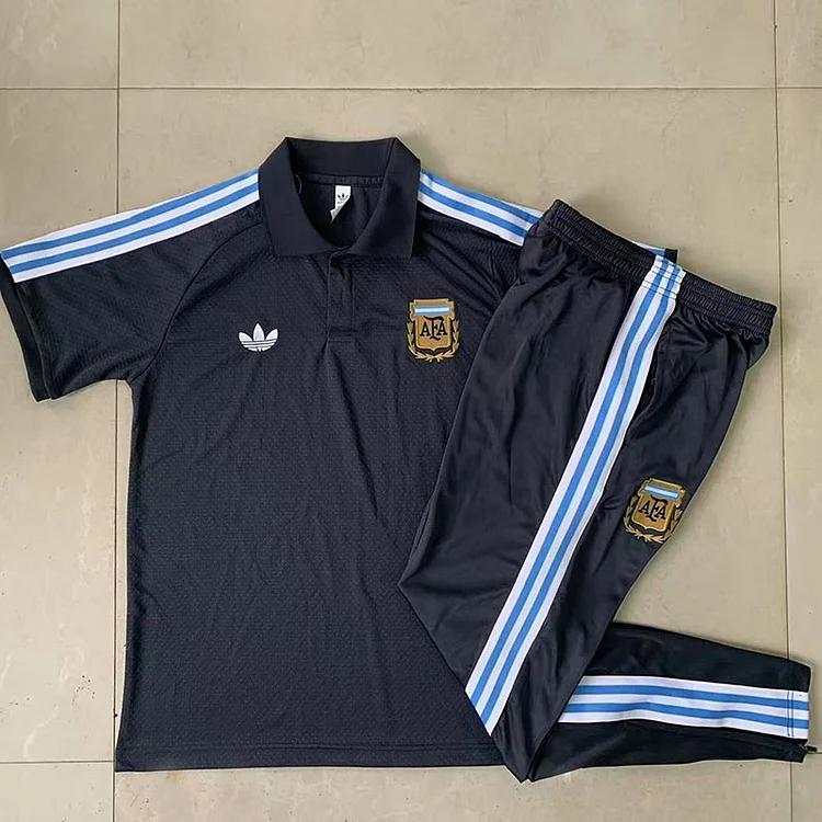 2025 Argentina Dark Grey POLO Shirt Set (Short Sleeve + Long Pants)