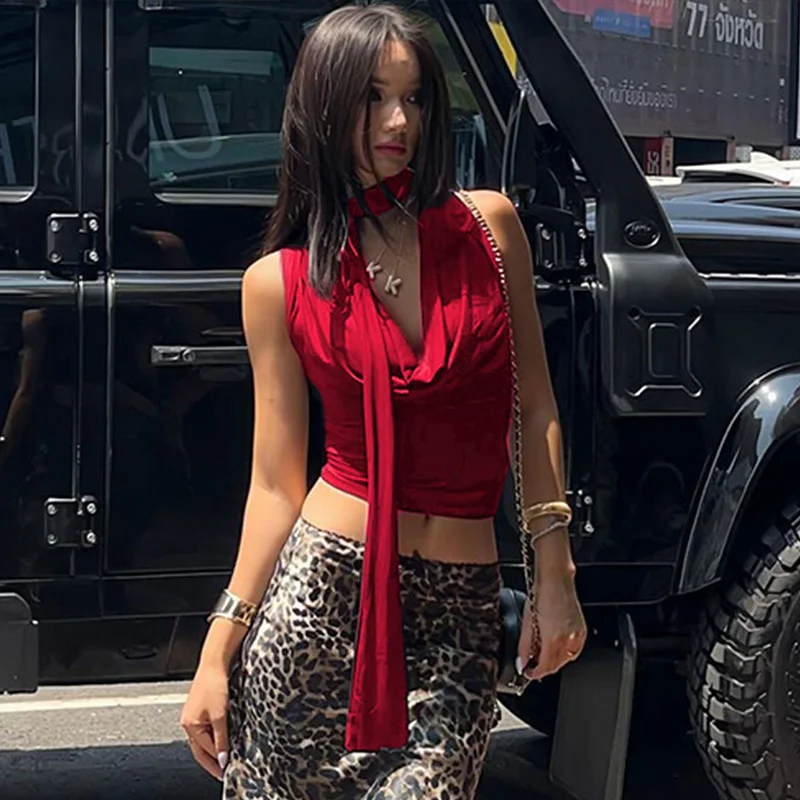 Summer New Tank Women Solid Sexy Sleeveless V-Neck Lady Top Fashion Bandage Streetwear Casual Slim Tank