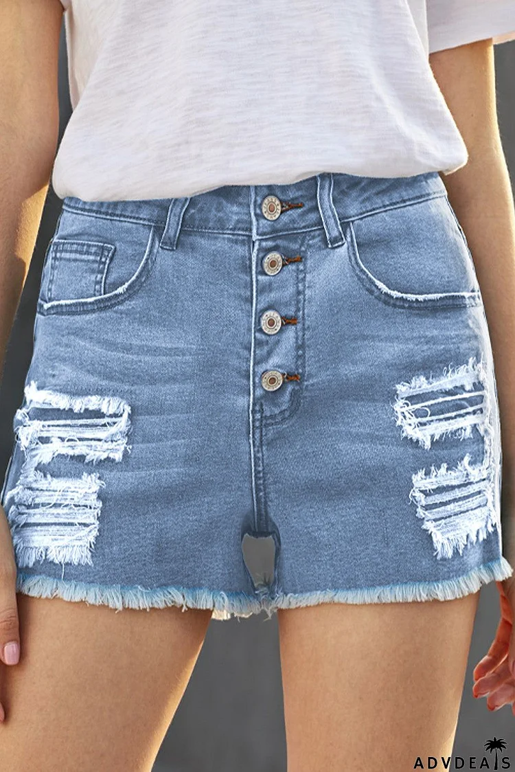 Women Blue Gypsy Mid-rise Distressed Denim Shorts