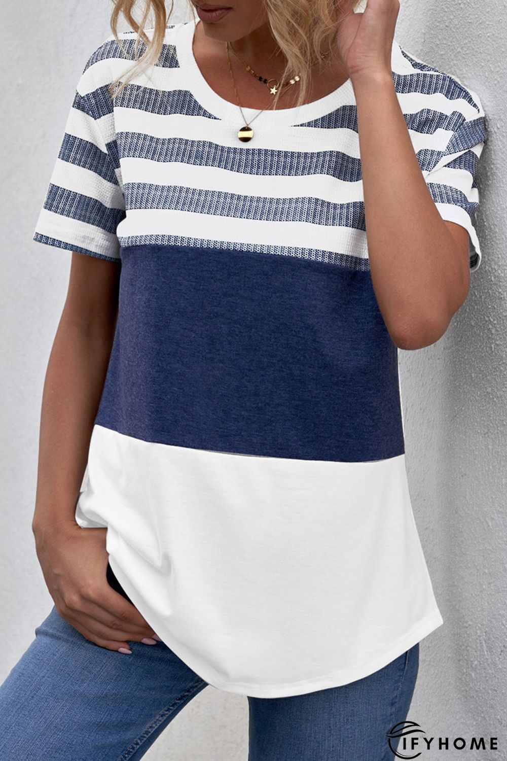 White Stripes Colorblock T-shirt | IFYHOME