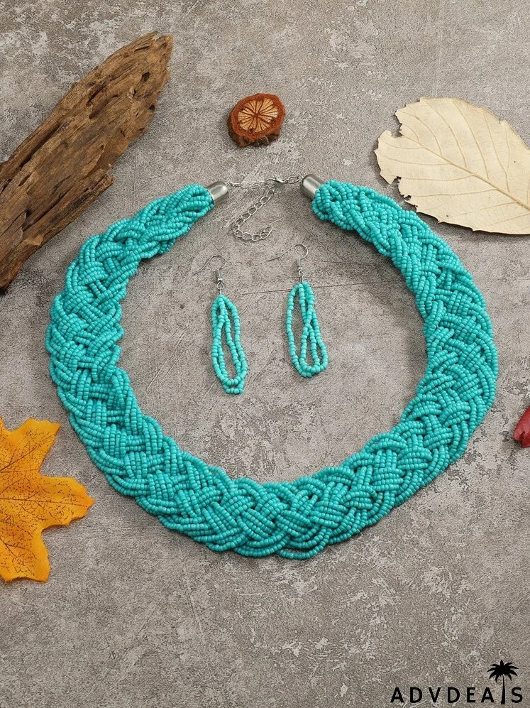 Bead Decor Necklace & Drop Earrings
