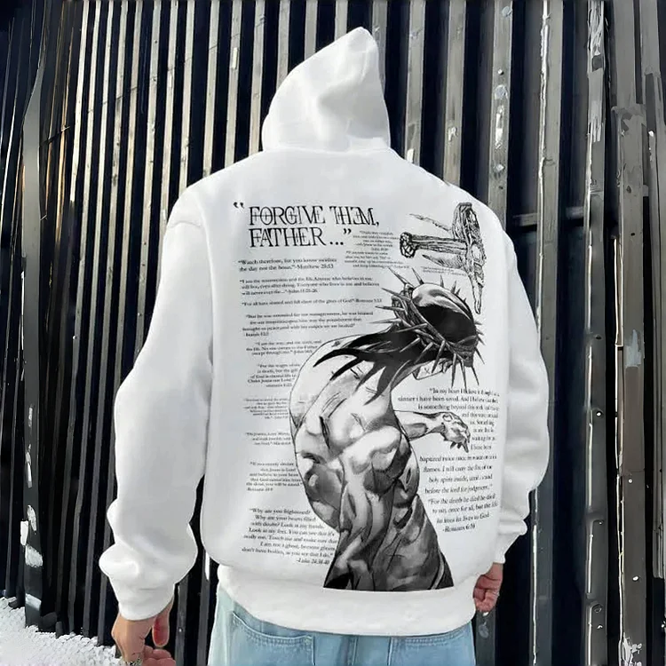 Forgive Them Father Bible Verses Print Pocket Hoodie at Hiphopee