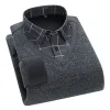 Men's Velvet High-end Jacquard Fake Two-piece Knitted Shirt