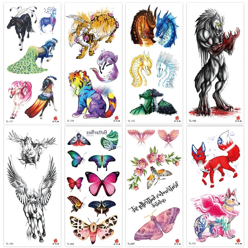 Animal and plant totem flower butterfly bird fox body arm waterproof men and women healthy natural temporary tattoo stickers