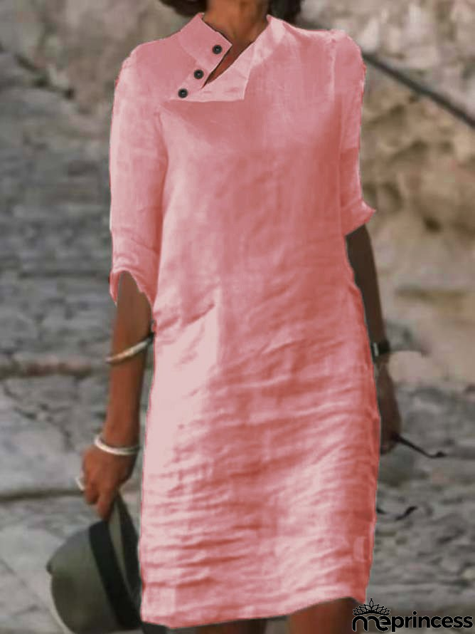 Women's Cotton Linen Dress Shirt Dress Casual Dress Shift Dress Midi Dress