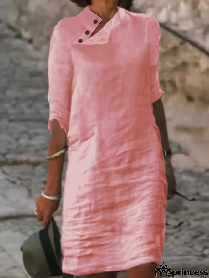 Women's Cotton Linen Dress Shirt Dress Casual Dress Shift Dress Midi Dress
