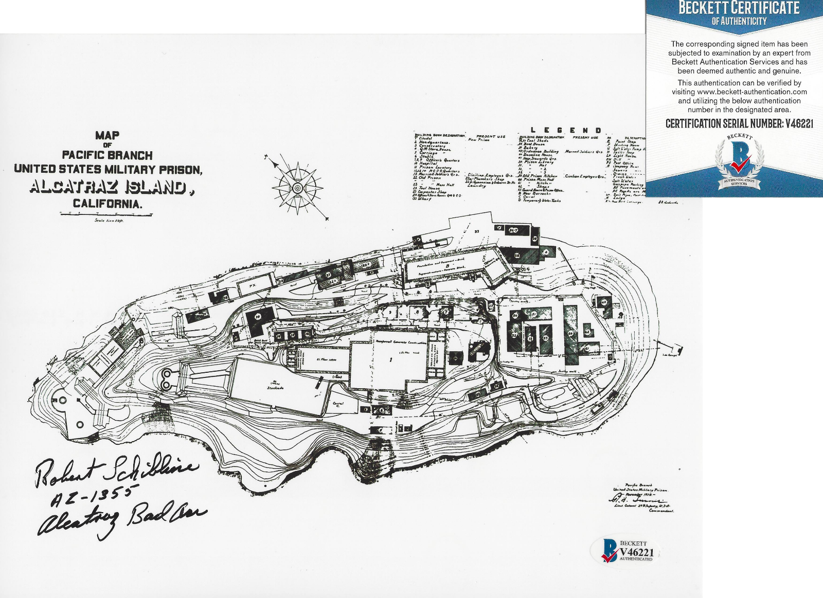 ROBERT SCHIBLINE FORMER ALCATRAZ INMATE 1355 SIGNED 8x10 Photo Poster painting 2 BECKETT COA BAS