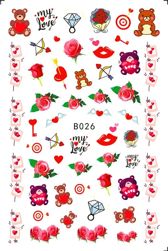 1pcs 3D Nail Sticker Black Heart Love Self-Adhesive Slider Letters Nail Art Decorations Stars Decals Manicure Accessories-Nail Inspo