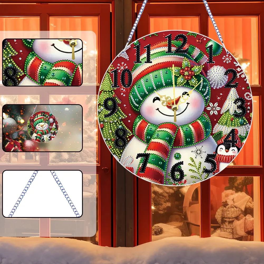 2D Flat DIY Xmas Diamond Painting Ornament with Clock Function Creative Craft