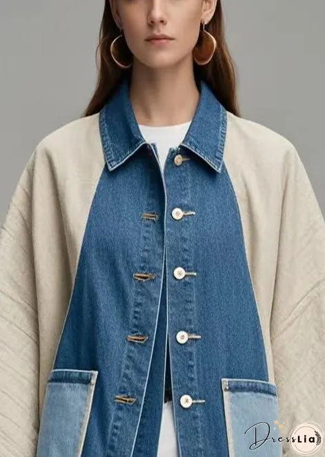 Plus Size Colorblock Oversized Patchwork Denim Coat Outwear Batwing Sleeve