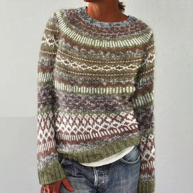 Vintage Wool Geometric Contrast Crew Neck Sweater