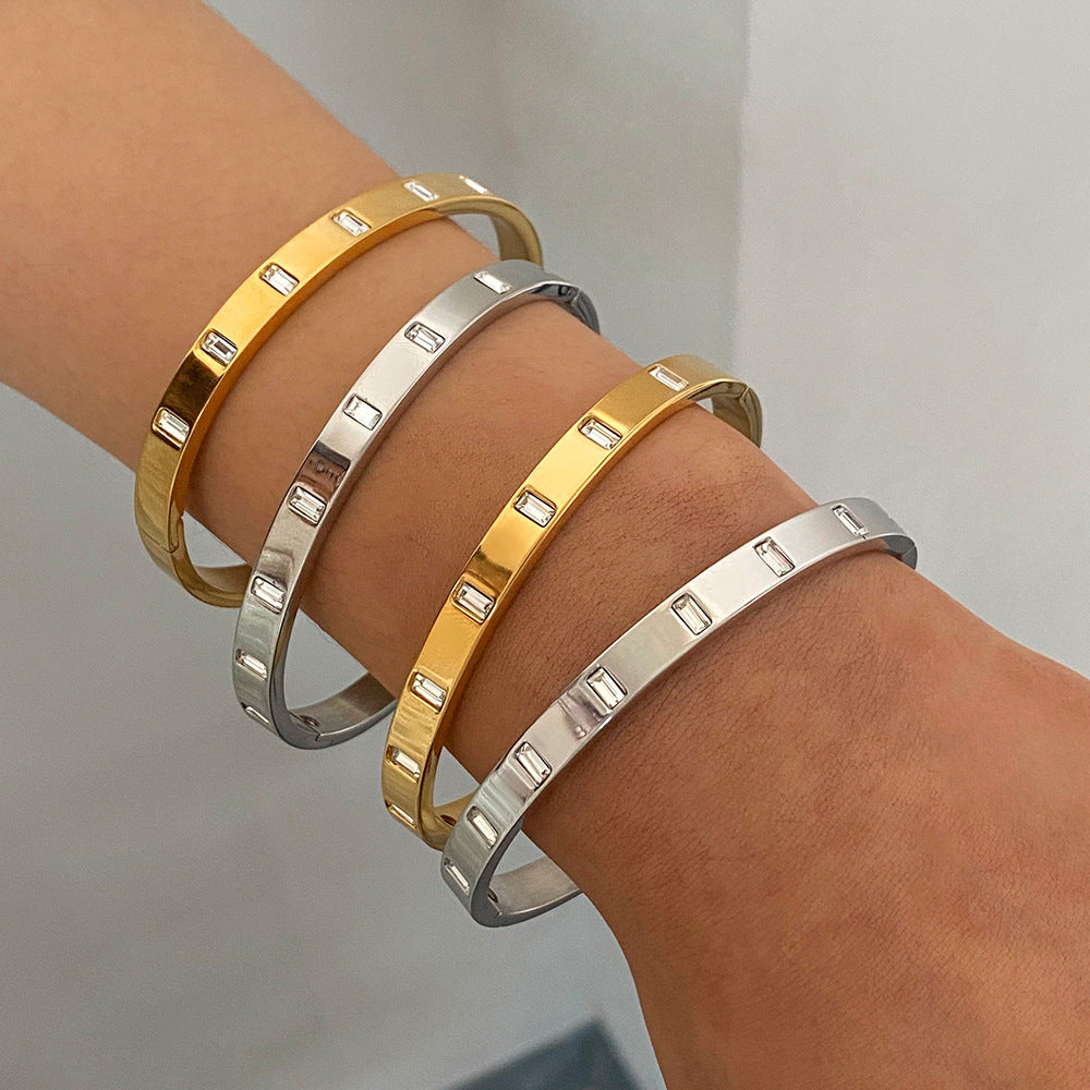 Jie Ding Stainless Steel Diamond Buckle Bracelet Niche Ins Bracelet Titanium Steel Bracelet