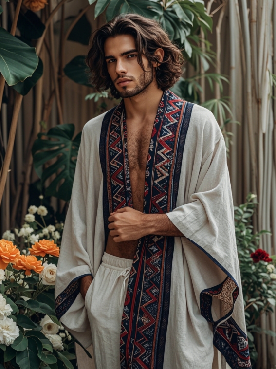 Men's Ethnic Printed Long Cardigan