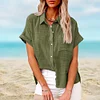 Gioiacombo&trade; Camicia a maniche corte in lino da donna casual tinta unita nuova estate