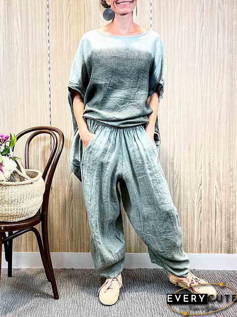 Half Sleeve Printed Top And Pants Set