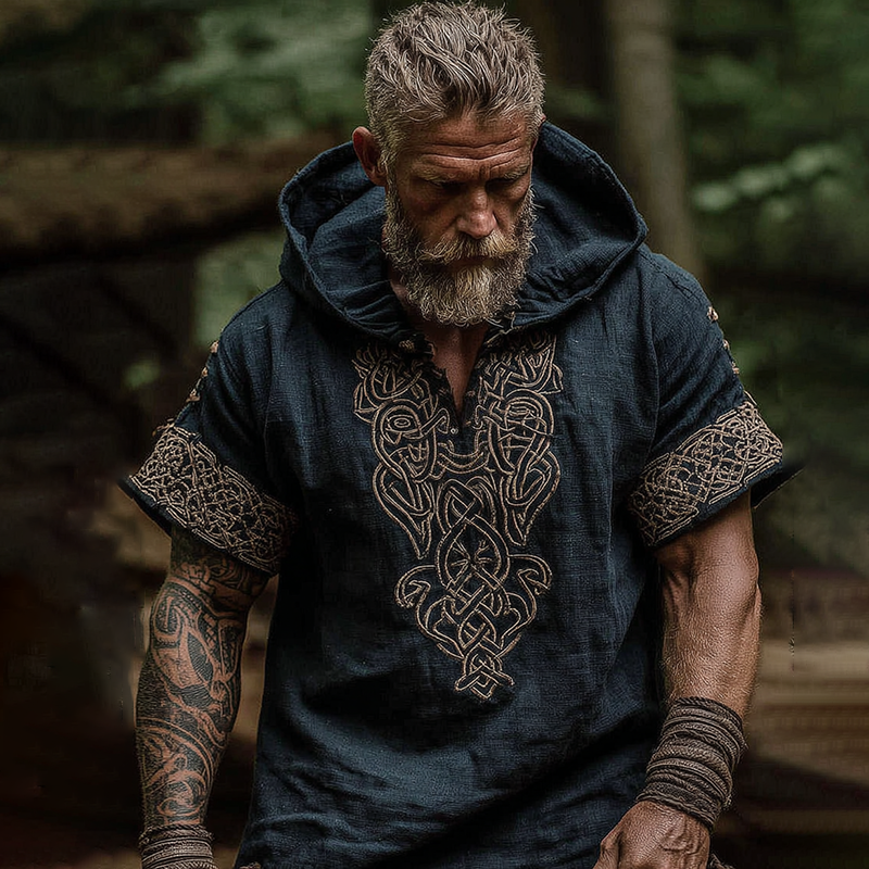 Men's Vintage Viking Celtic Knot Art Casual V Neck Hoodie Shirt