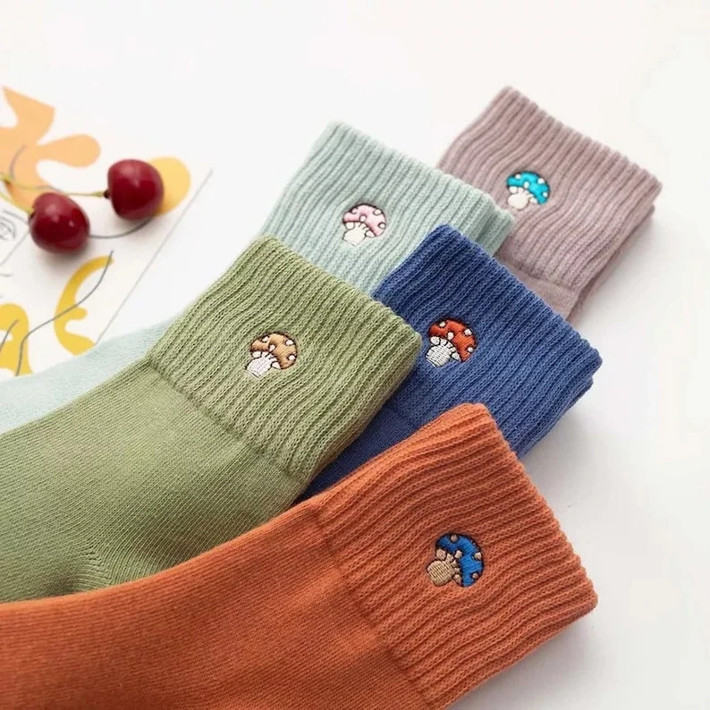 Mushroom embroidered mushroom socks