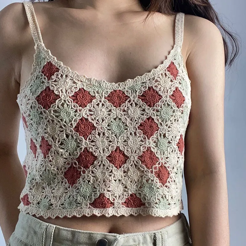 Bohemain Women Crop Tops Sexy Knitted V-neck Sleeveless Vest For Tank Kawaii Camis Holiday