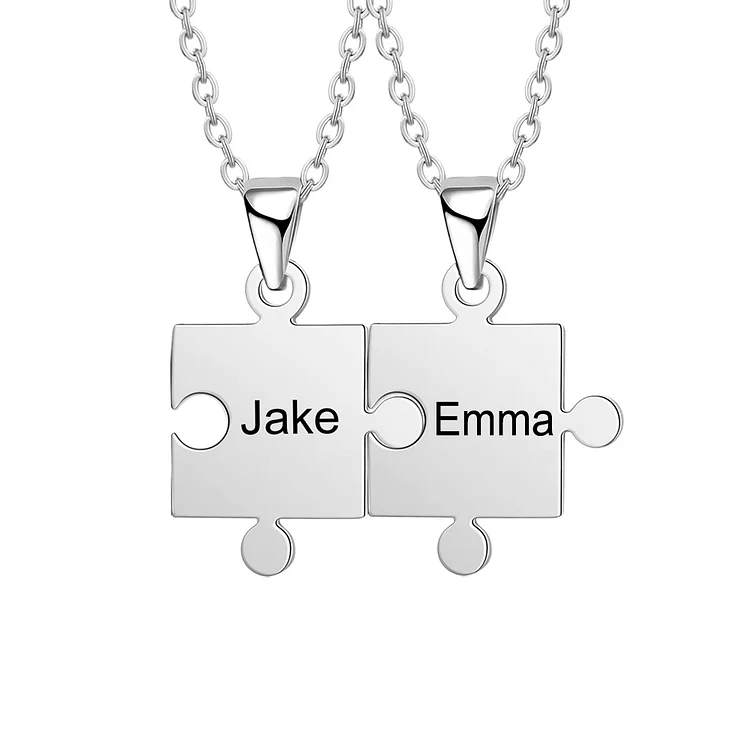 Puzzle Necklace Personalized Names 2 Pieces Necklace for Family Friends