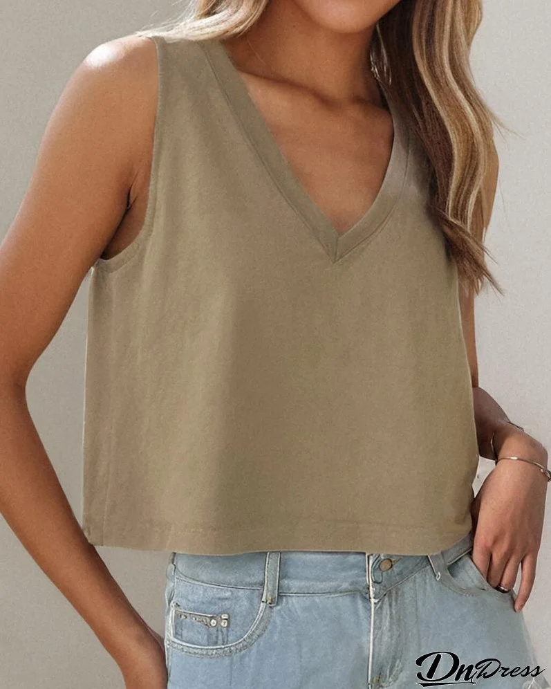 V Neck Casual Sleeveless Top