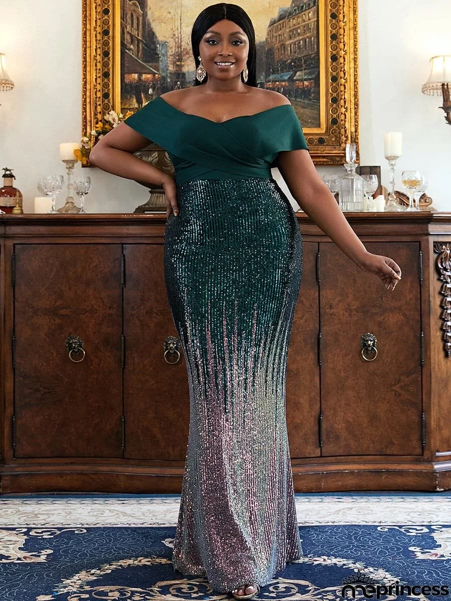 Plus Size Gradient Maxi Sequin Prom Dress PXH2125
