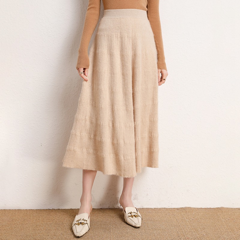 Jupe midi en cachemire jacquard- SOIE PLUS