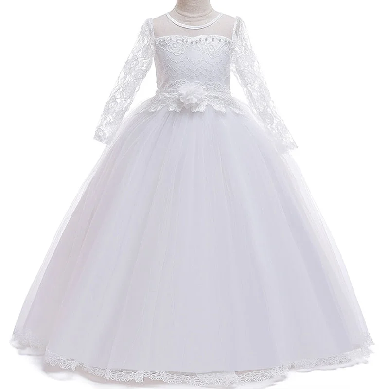 Princess Baby Girls Lace Flower Ball Gown Wedding Bridemaid Dresses For Girls Party Dress First Communion Dress For Baptism