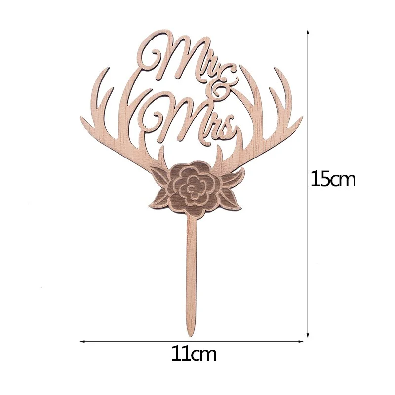 1Pcs Wedding Cake Topper Wood Mr& Mrs Just Married Decoration Bride Groom DIY Wedding Cake Decorations Engagement Party Supplies