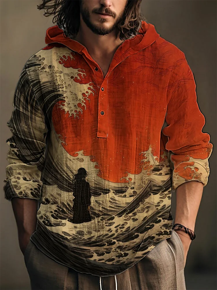 Japanische M&auml;nner Waves Kunstdruck Hoodie-Shirt